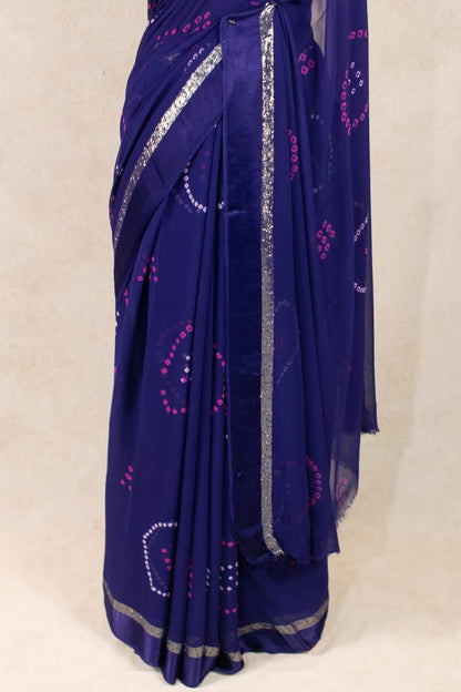 Hand-Printed Bandhani Georgette Saree - KANHASAREE