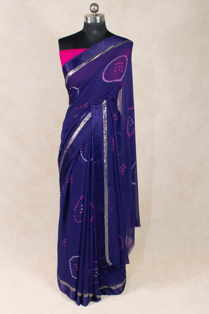 Hand-Printed Bandhani Georgette Saree - KANHASAREE