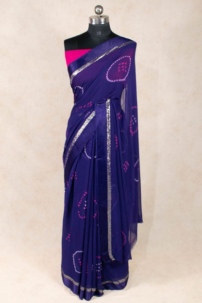 Hand-Printed Bandhani Georgette Saree - KANHASAREE