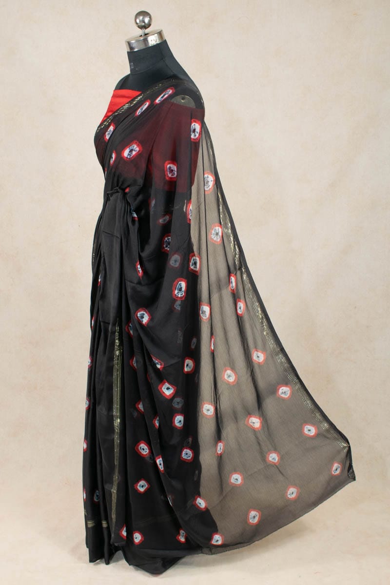 Rajasthani Chinon Hand Tied Dyed Bandhani Saree - KANHASAREE