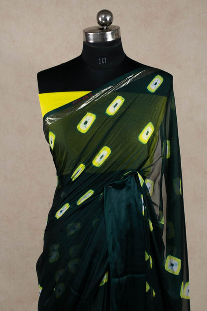 Jaipuri Bandhani Chinon Hand Tied Dyed Saree - KANHASAREE