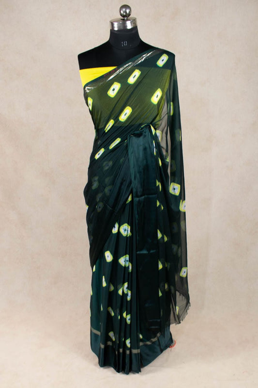 Jaipuri Bandhani Chinon Hand Tied Dyed Saree - KANHASAREE