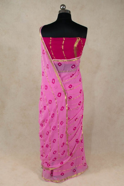 Printed Zari Lines Pure Georgette Bandhani Saree - KANHASAREE