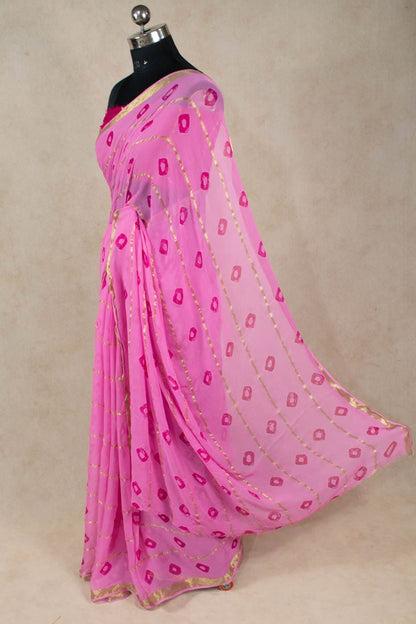 Printed Zari Lines Pure Georgette Bandhani Saree - KANHASAREE