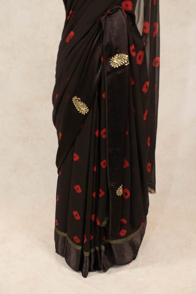 Pure Georgette Bandhani Pittan Work Saree - KANHASAREE