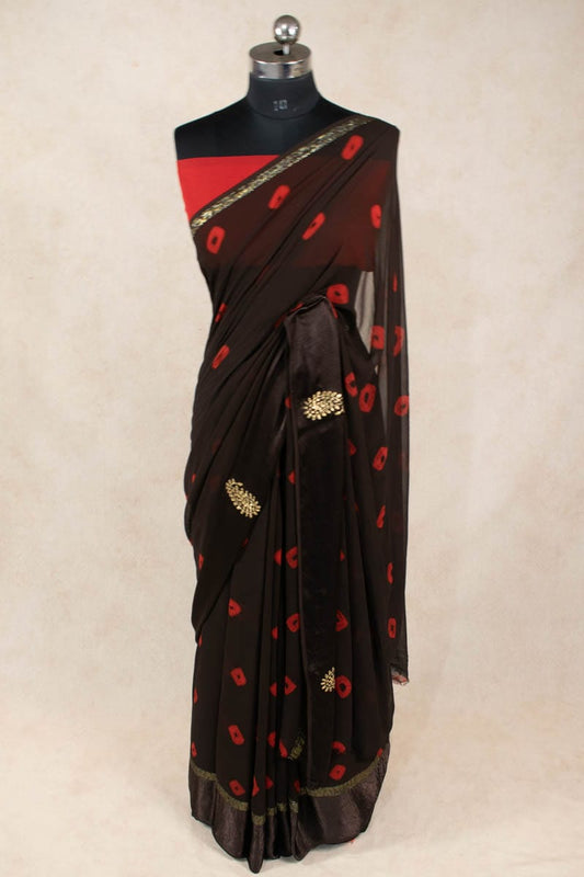 Pure Georgette Bandhani Pittan Work Saree - KANHASAREE