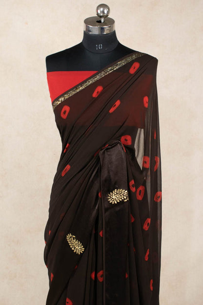 Pure Georgette Bandhani Pittan Work Saree - KANHASAREE