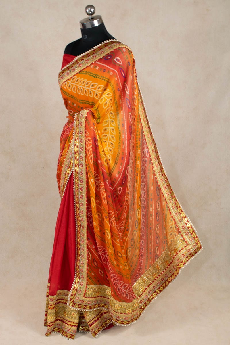 Pure Georgette Half n Half Lehenga Style Saree - KANHASAREE