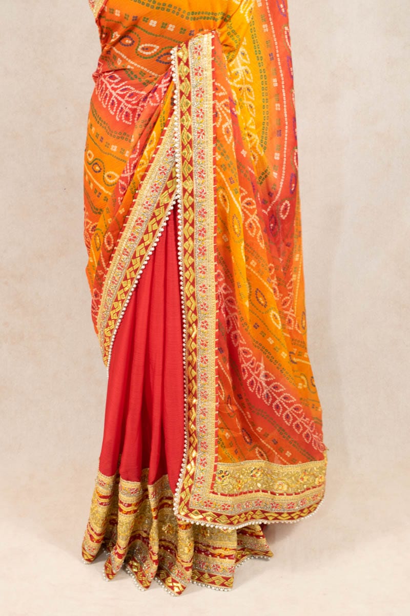 Pure Georgette Half n Half Lehenga Style Saree - KANHASAREE