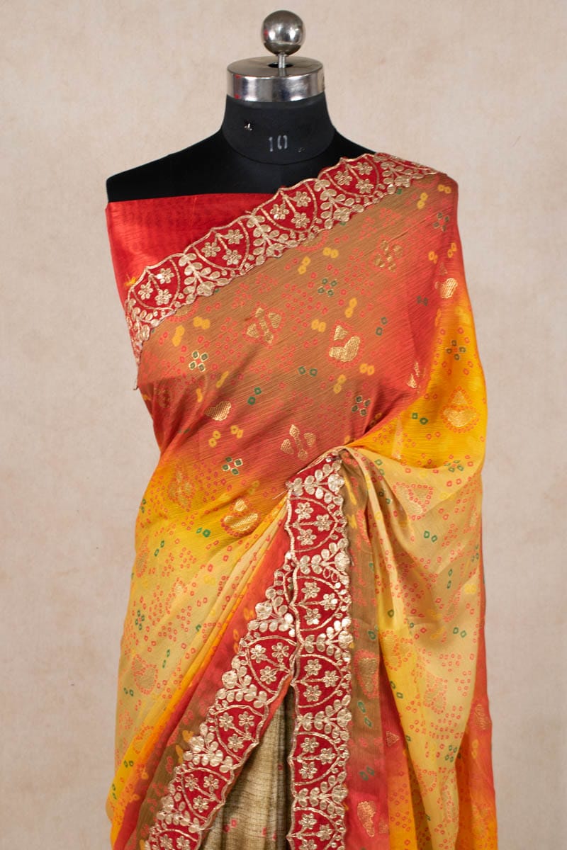 Half Half Bandhani Saree - Marble Georgette Lehenga Style - KANHASAREE