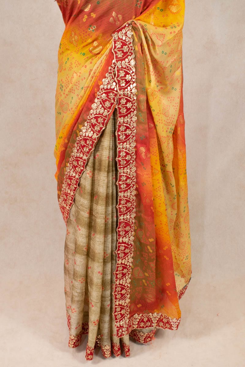 Half Half Bandhani Saree - Marble Georgette Lehenga Style - KANHASAREE