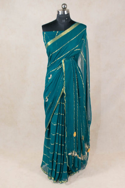 Pure Georgette Bandhani Saree with Printed Zari Lines - KANHASAREE