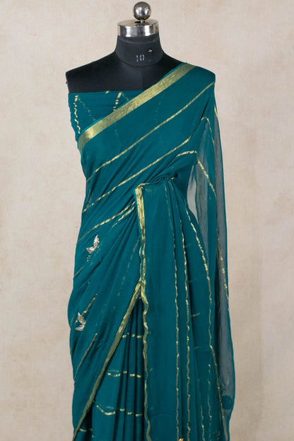 Pure Georgette Bandhani Saree with Printed Zari Lines - KANHASAREE