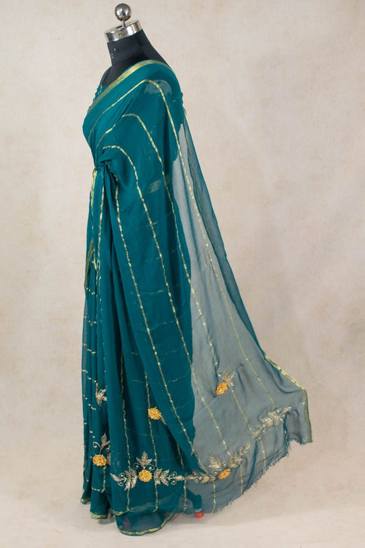 Pure Georgette Bandhani Saree with Printed Zari Lines - Kanhasarees by ksds