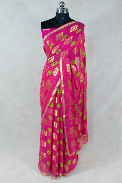 Georgette Bandhani Saree with Zari Box - KANHASAREE