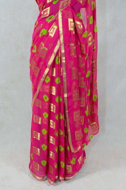 Georgette Bandhani Saree with Zari Box - KANHASAREE