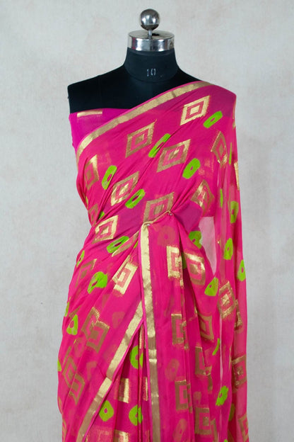 Georgette Bandhani Saree with Zari Box - KANHASAREE