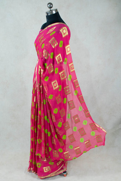 Georgette Bandhani Saree with Zari Box - KANHASAREE