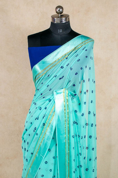 Pure Georgette Satin Patta Bandhani Printed Saree - KANHASAREE