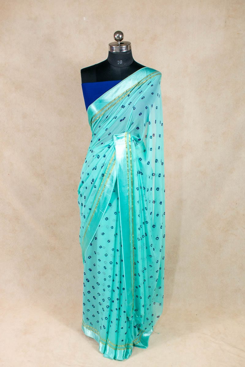 Pure Georgette Satin Patta Bandhani Printed Saree - KANHASAREE