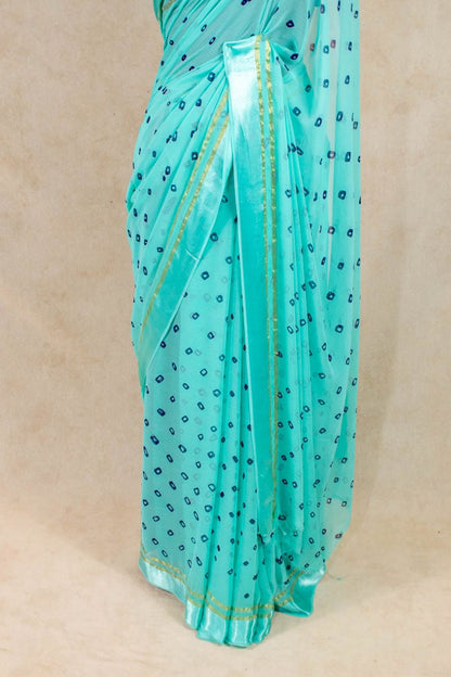 Pure Georgette Satin Patta Bandhani Printed Saree - KANHASAREE