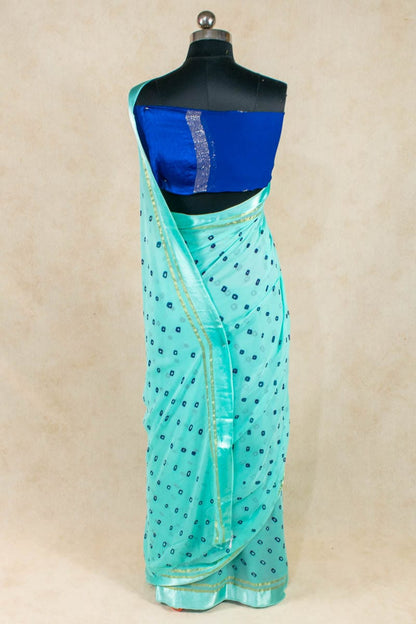 Pure Georgette Satin Patta Bandhani Printed Saree - KANHASAREE