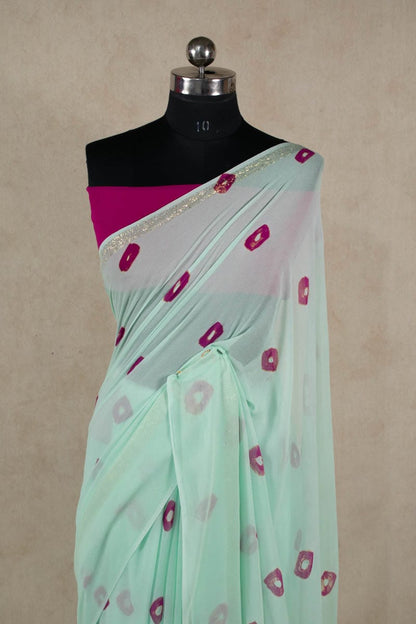 Elegant Bandhani Georgette Saree with Kacha Gota Work - KANHASAREE