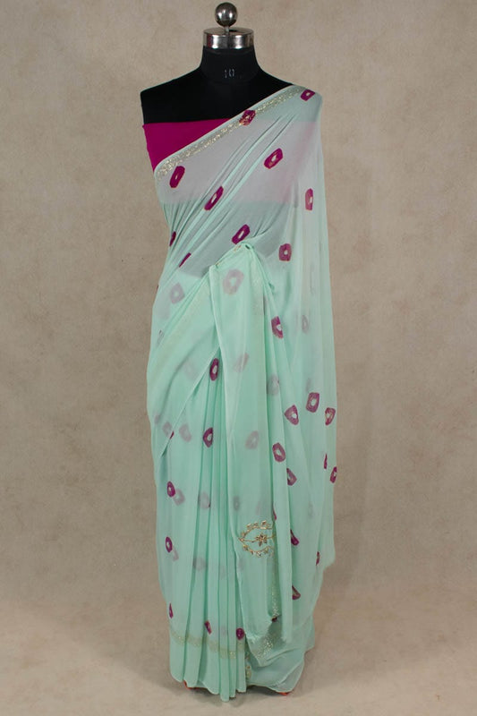 Elegant Bandhani Georgette Saree with Kacha Gota Work - KANHASAREE