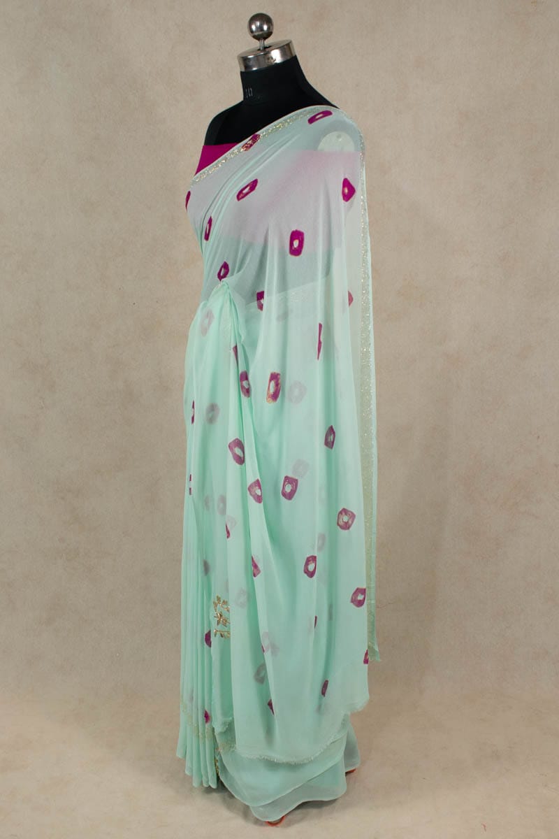 Elegant Bandhani Georgette Saree with Kacha Gota Work - KANHASAREE