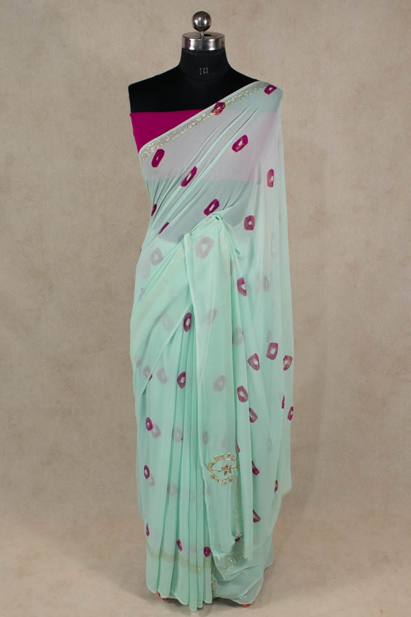 Elegant Bandhani Georgette Saree with Kacha Gota Work - KANHASAREE