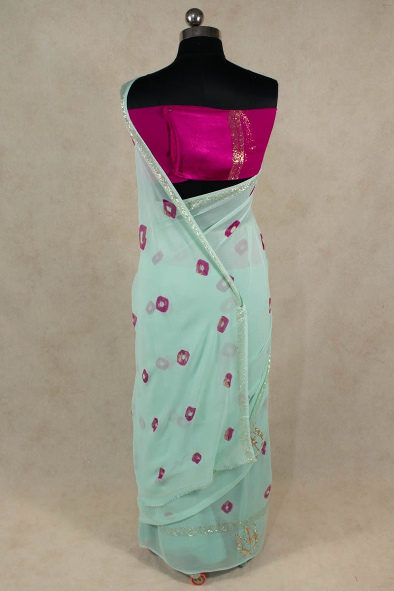 Elegant Bandhani Georgette Saree with Kacha Gota Work - KANHASAREE