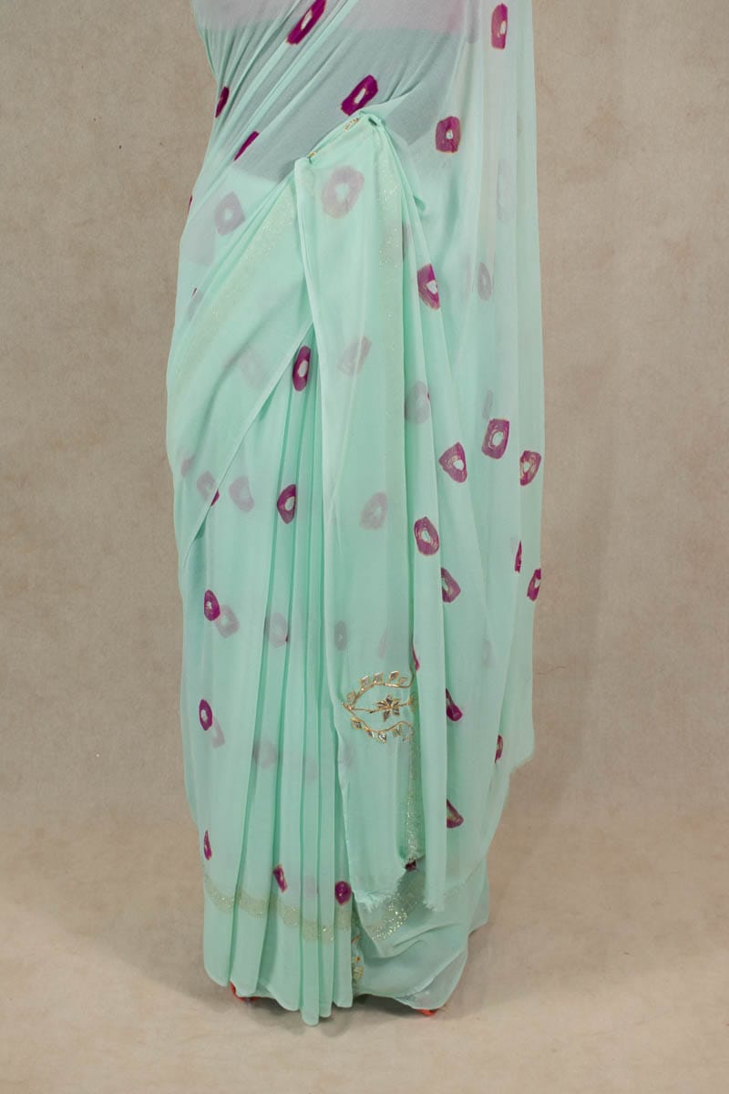 Elegant Bandhani Georgette Saree with Kacha Gota Work - KANHASAREE