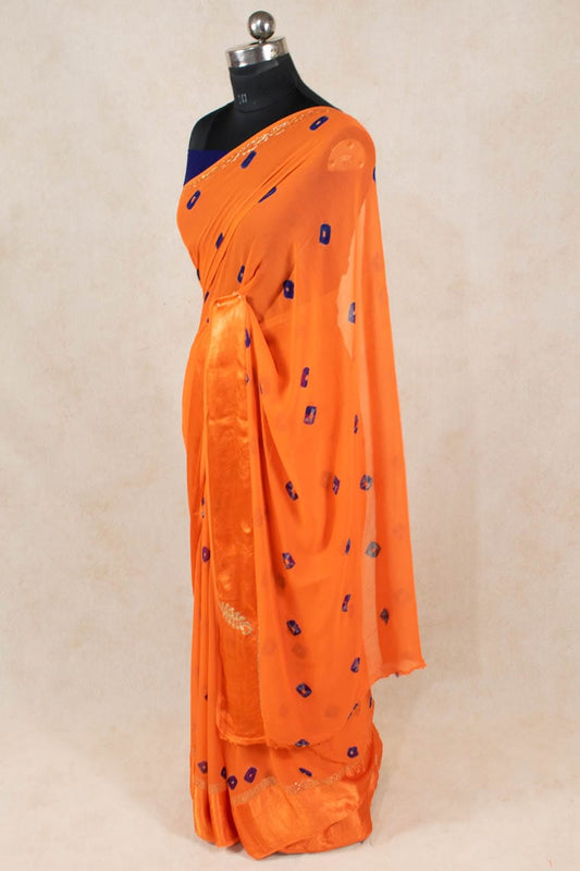 Elegant Pure Georgette Bandhani Saree with Hand Pittan Work and Satin Patta Border by KSDS - KANHASAREE