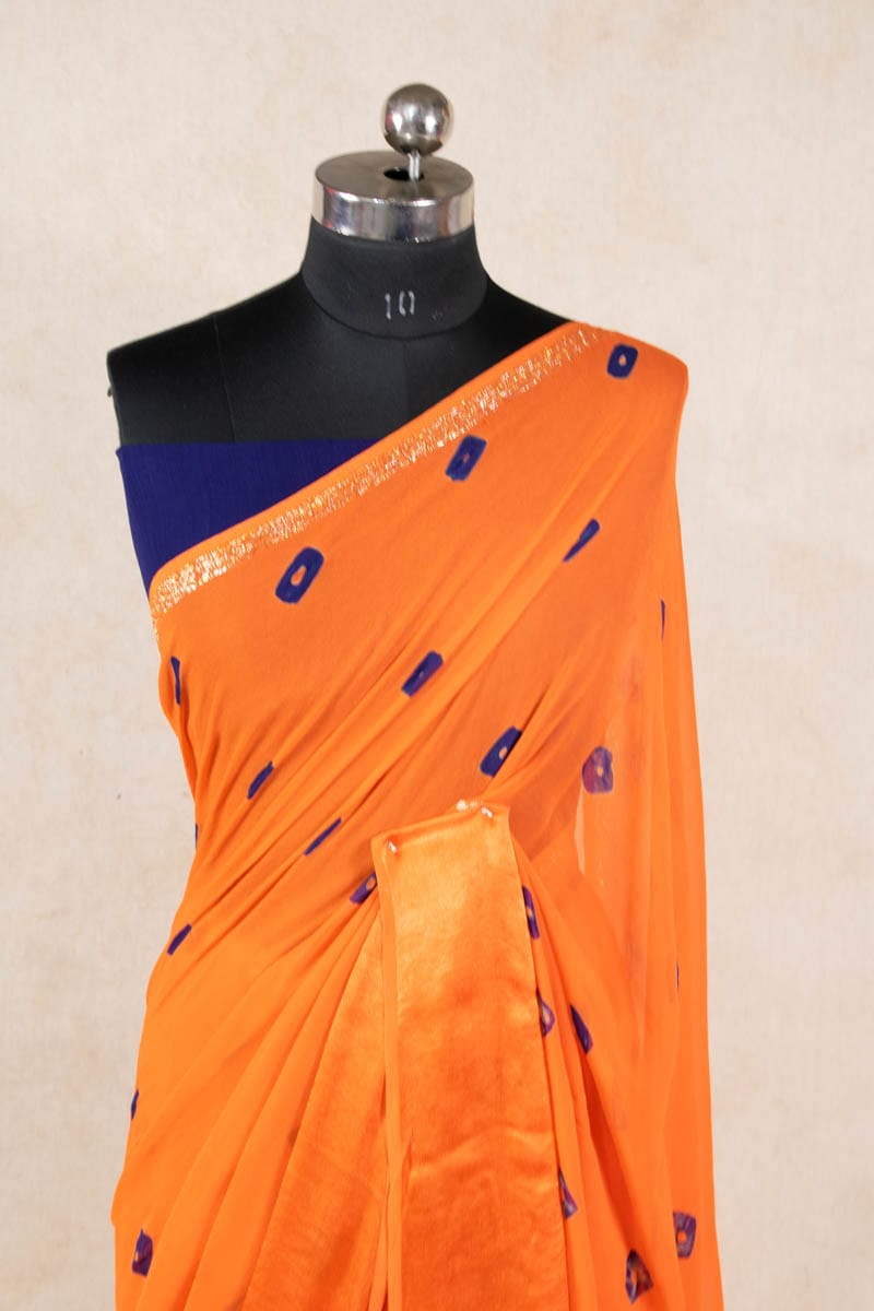 Elegant Pure Georgette Bandhani Saree with Hand Pittan Work and Satin Patta Border by KSDS - KANHASAREE