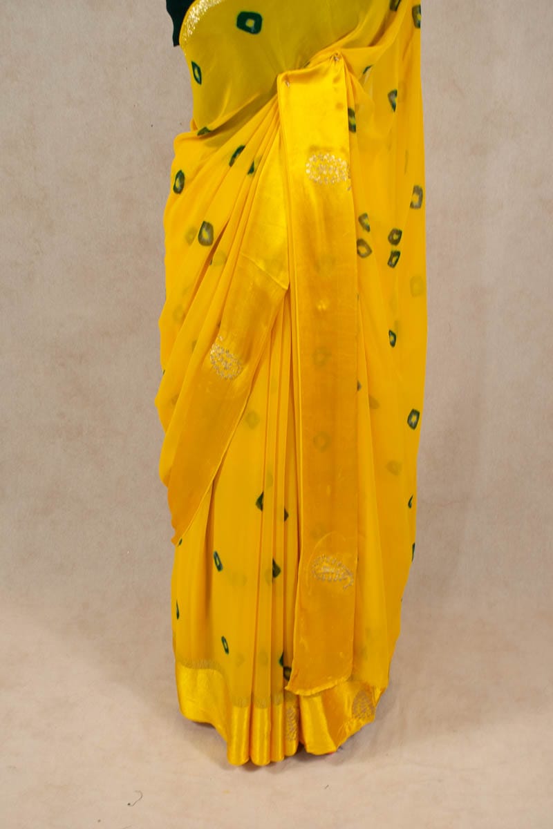 Exquisite Pittan Bandhani Georgette Saree with Border Work - KANHASAREE