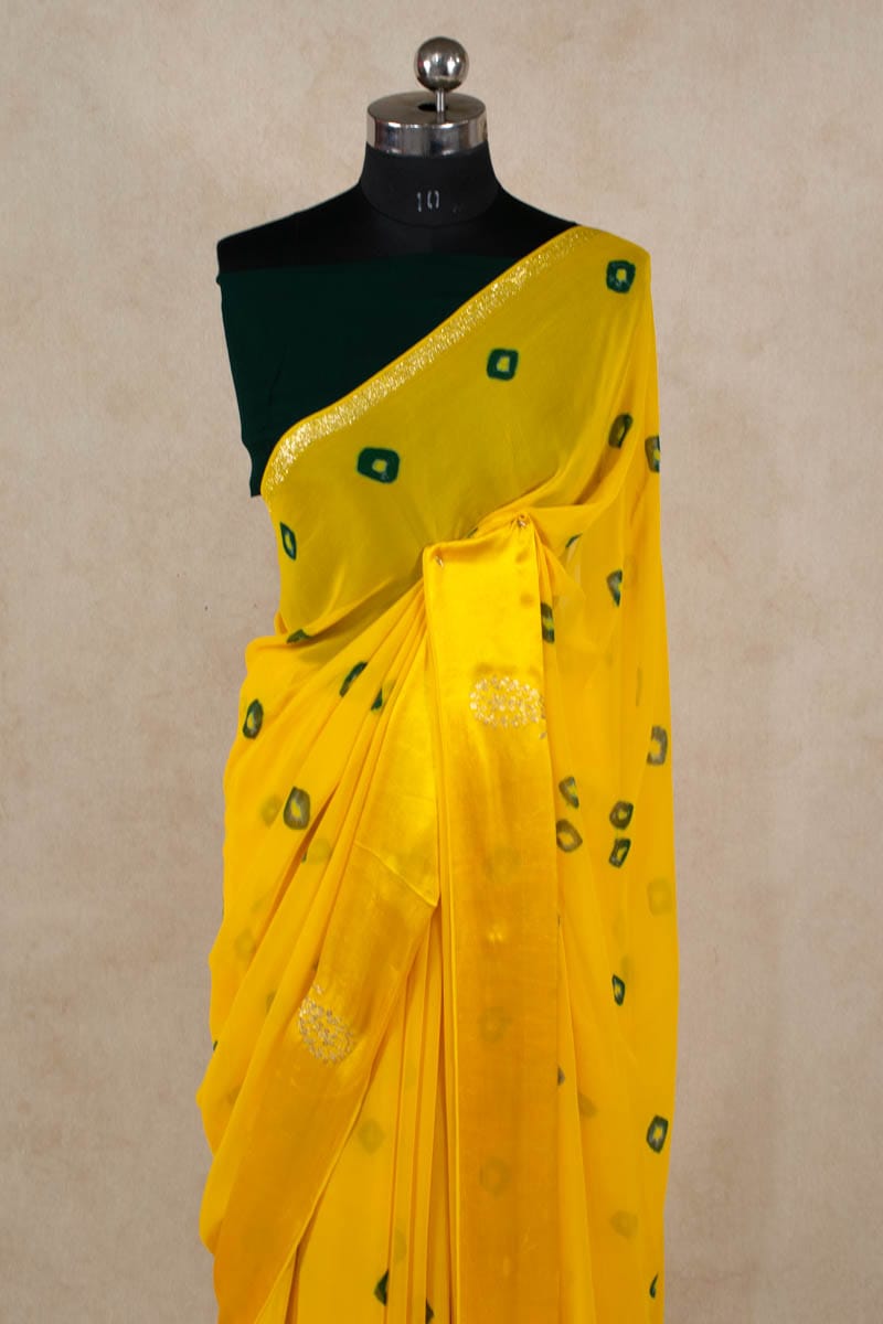 Exquisite Pittan Bandhani Georgette Saree with Border Work - KANHASAREE