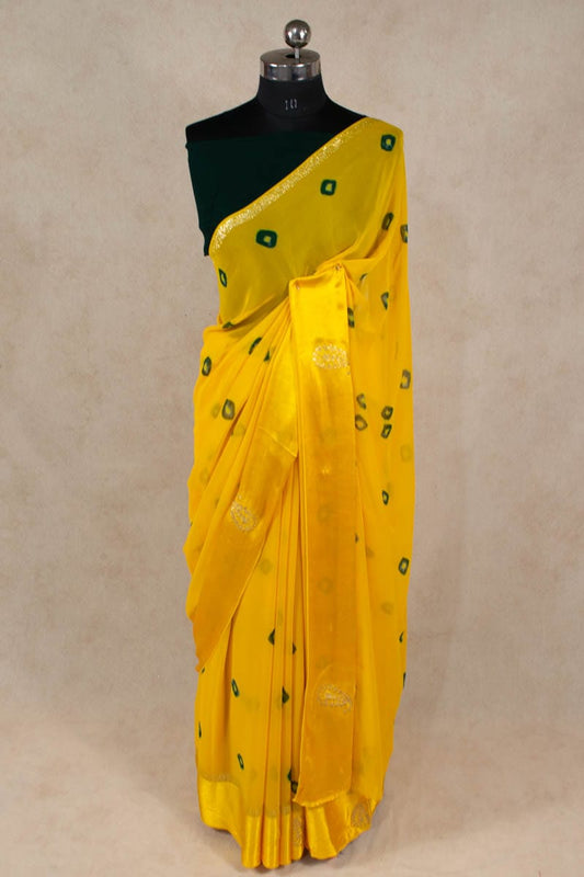 Exquisite Pittan Bandhani Georgette Saree with Border Work - KANHASAREE