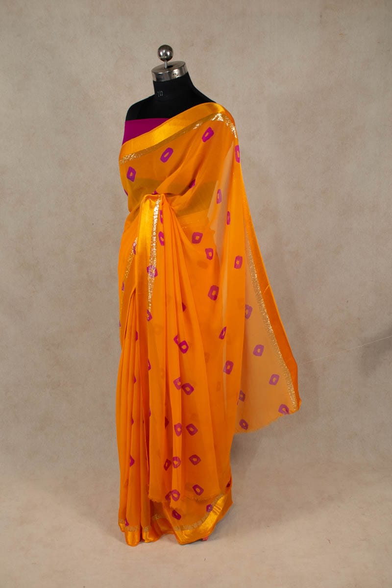 Exquisite Satin Patta Bandhani Printed Georgette Saree - KANHASAREE