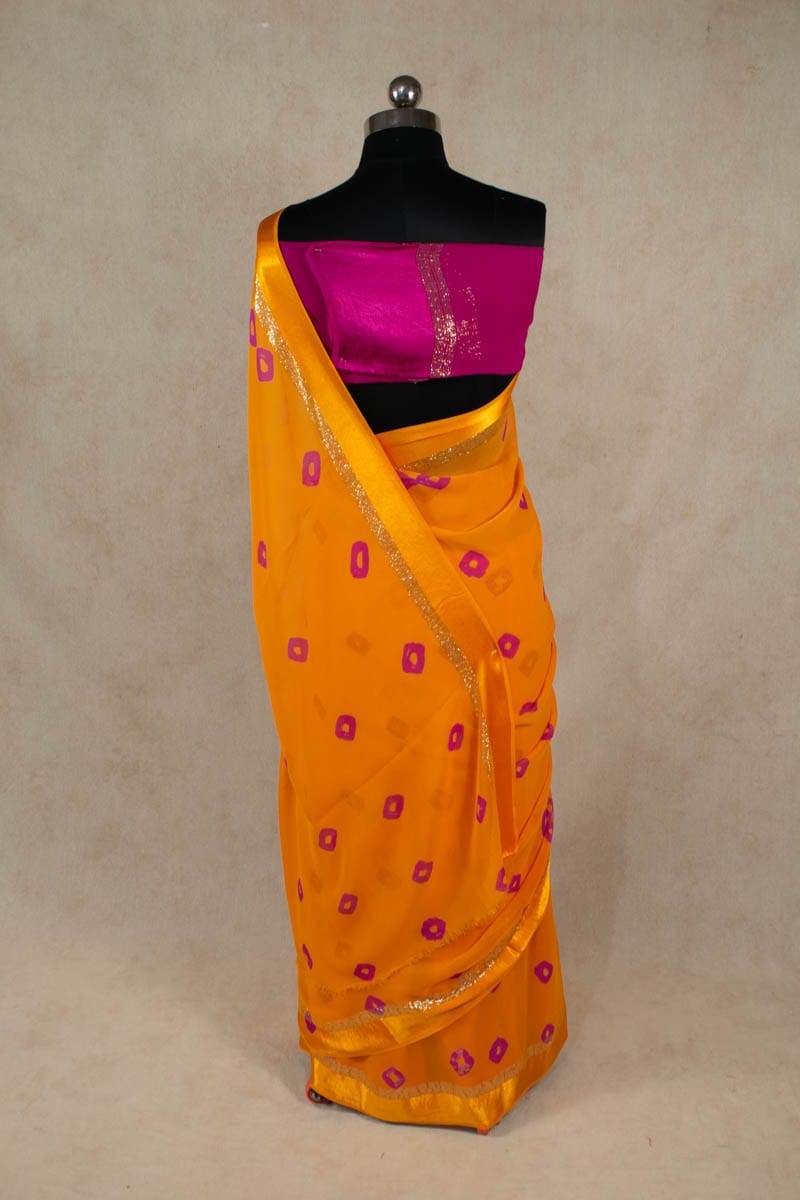 Exquisite Satin Patta Bandhani Printed Georgette Saree - KANHASAREE