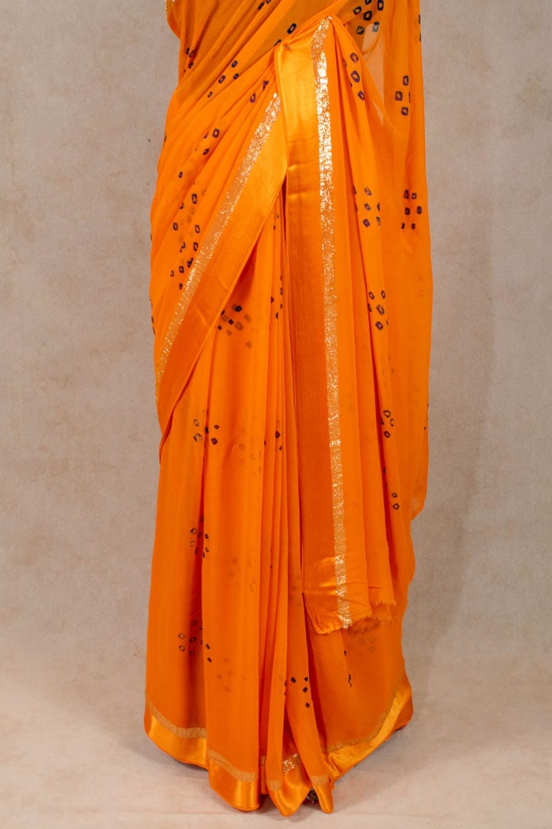 Exquisite Hand-Painted Pure Georgette Bandhani Saree - KANHASAREE