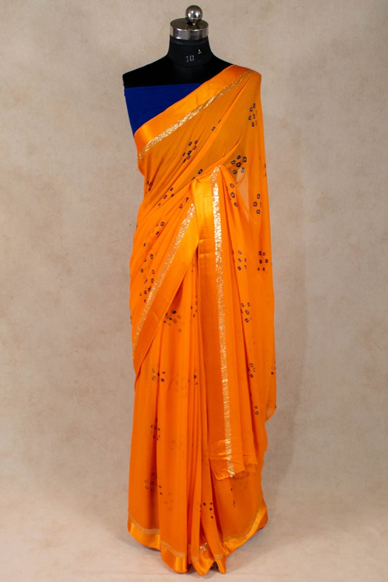 Exquisite Hand-Painted Pure Georgette Bandhani Saree - KANHASAREE