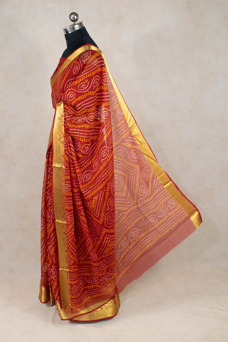 Elegance Redefined: Pure Georgette Bandhani Saree - KANHASAREE