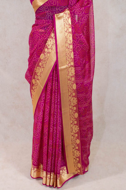 Elegant Zari Border Bandhani Georgette Saree - KANHASAREE