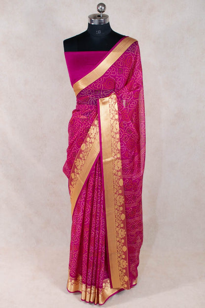 Elegant Zari Border Bandhani Georgette Saree - KANHASAREE