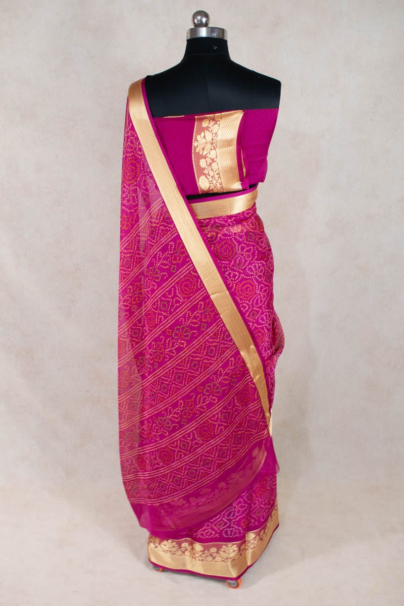 Elegant Zari Border Bandhani Georgette Saree - KANHASAREE