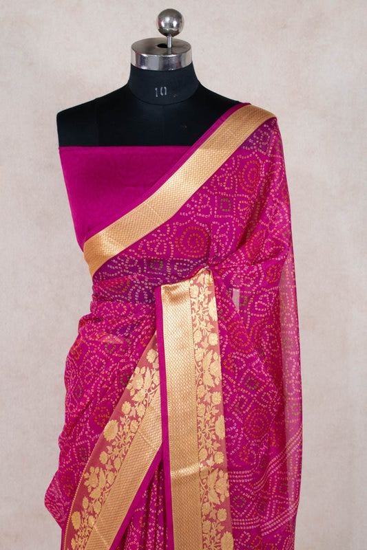 Elegant Zari Border Bandhani Georgette Saree - Kanhasarees by ksds
