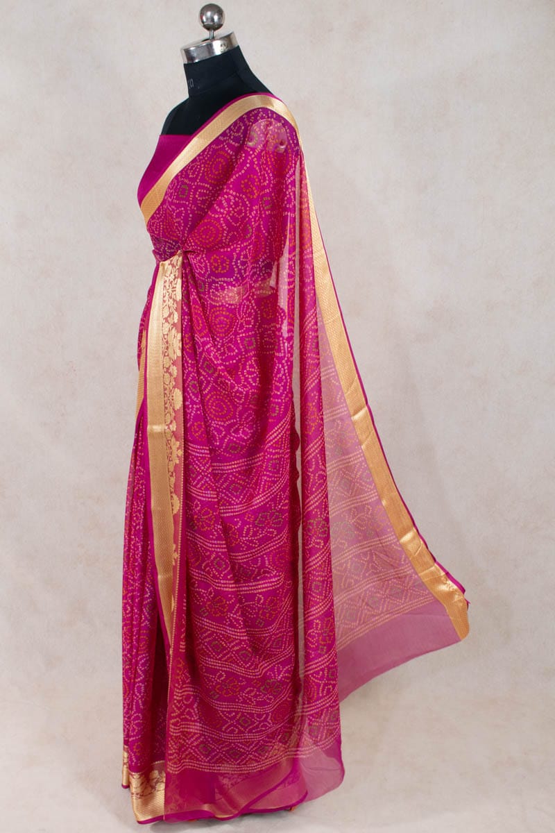 Elegant Zari Border Bandhani Georgette Saree - KANHASAREE