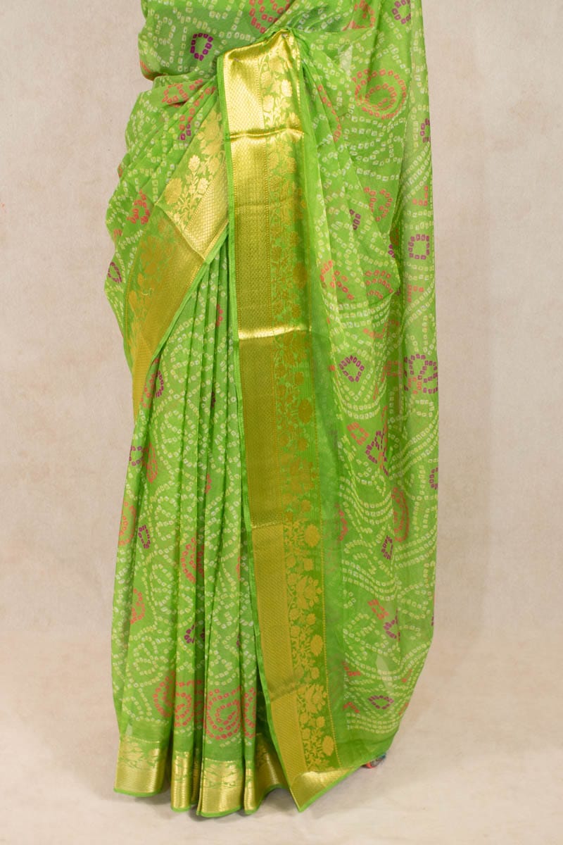 Elegant Bandhani Georgette Saree with Zari Border - KANHASAREE