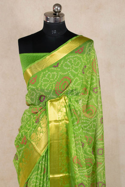 Elegant Bandhani Georgette Saree with Zari Border - KANHASAREE