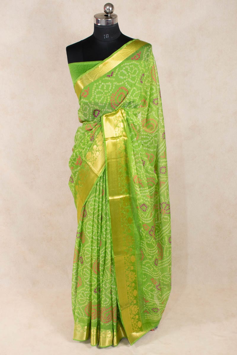 Elegant Bandhani Georgette Saree with Zari Border - KANHASAREE